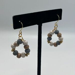 1.5” Gold Tone Beaded Earth Tone Boho Drop Earrings